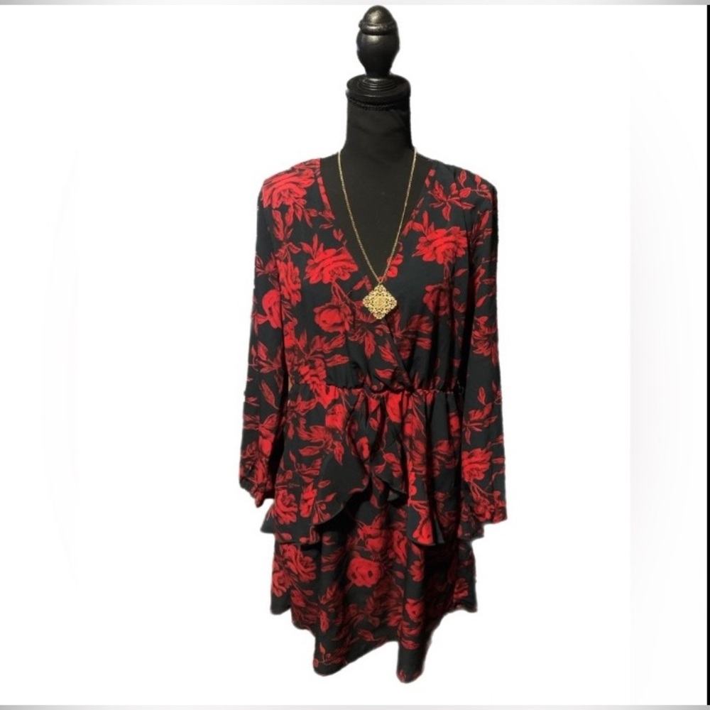 Uguest Floral Black And Red Midi Dress Size Large